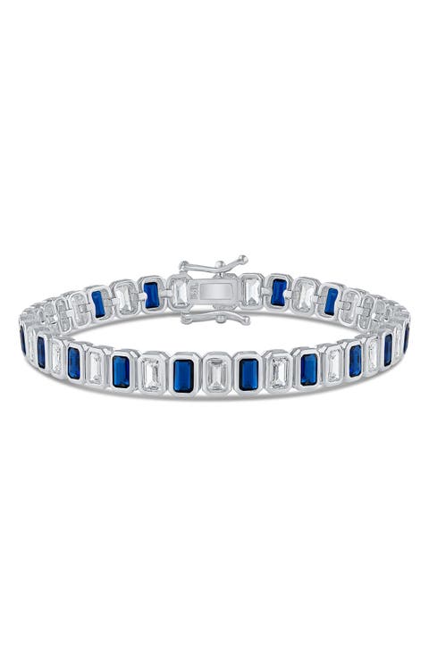Bezel Set Emerald Cut Cubic Zirconia Tennis Bracelet