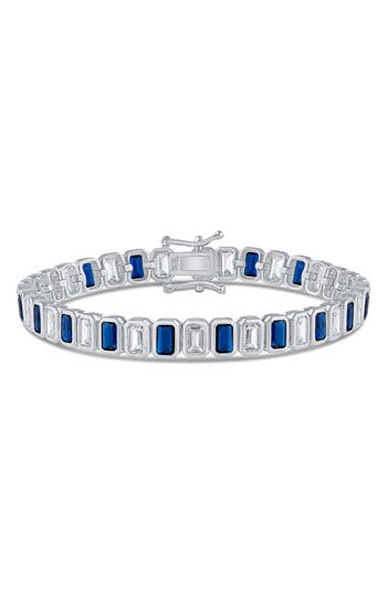 Cz By Kenneth Jay Lane Bezel Set Emerald Cut Cubic Zirconia Tennis Bracelet In Metallic