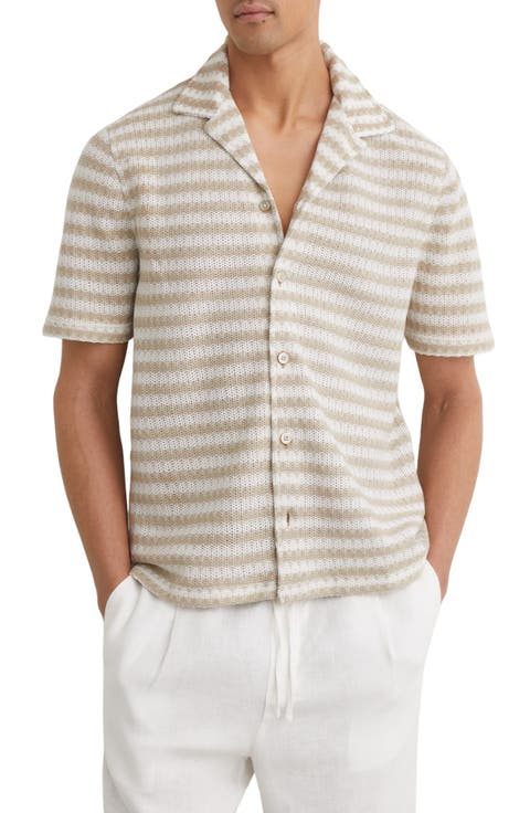 Island Striped Knit Button-Up Shirt