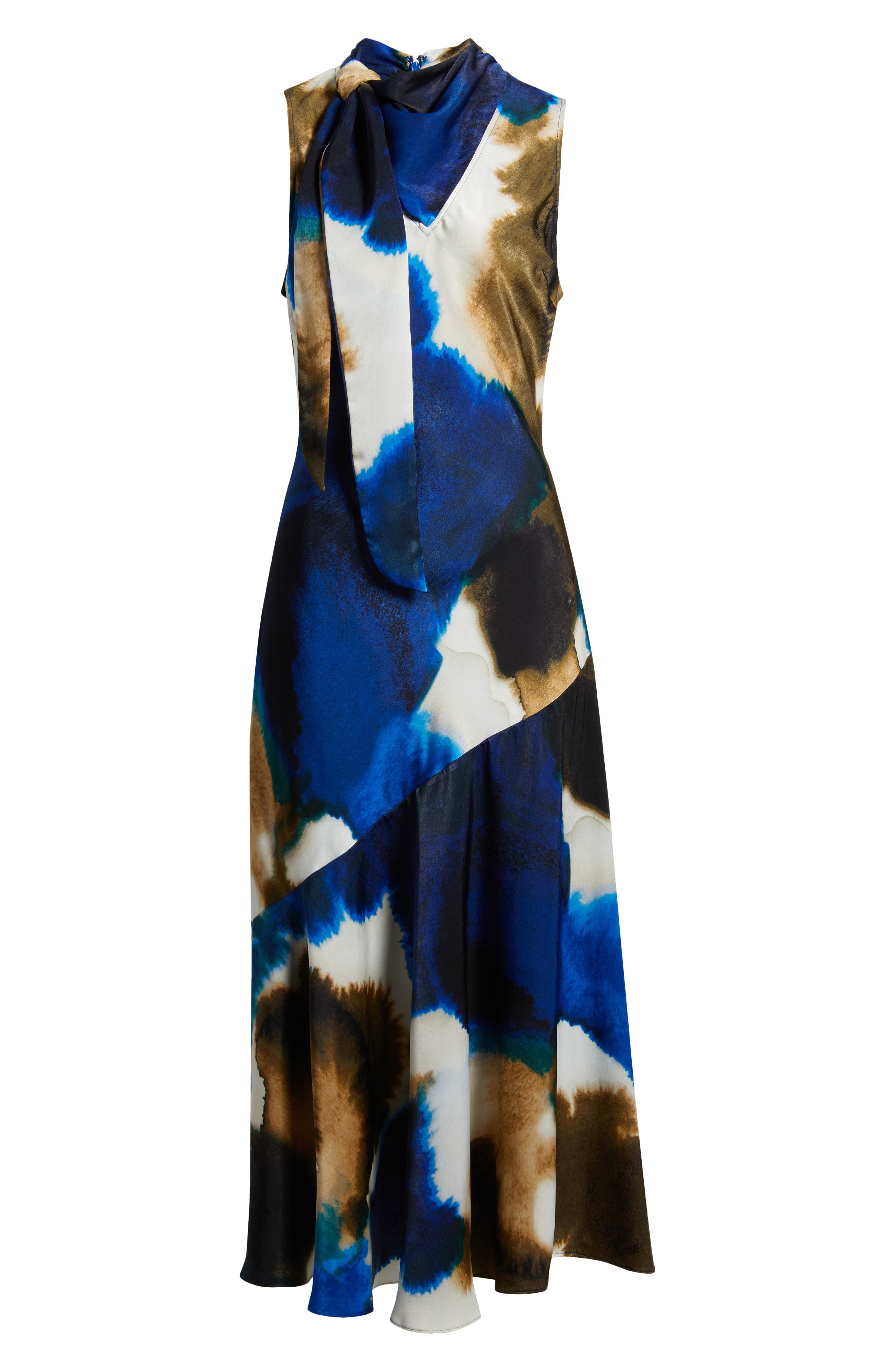 dkny tiered tie neck dress