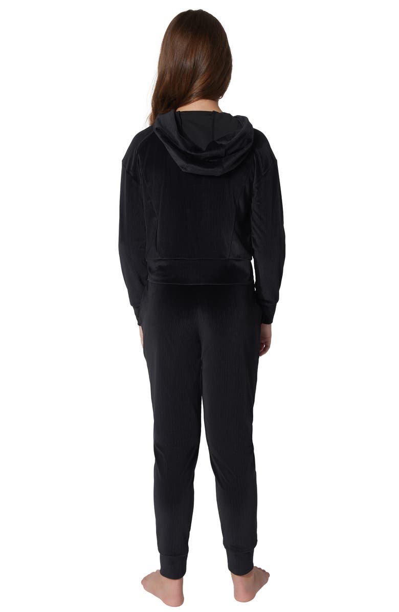 90 DEGREE BY REFLEX Kids' Rib Velour Castle Zip Hoodie & Joggers Set, Alternate, color, Black