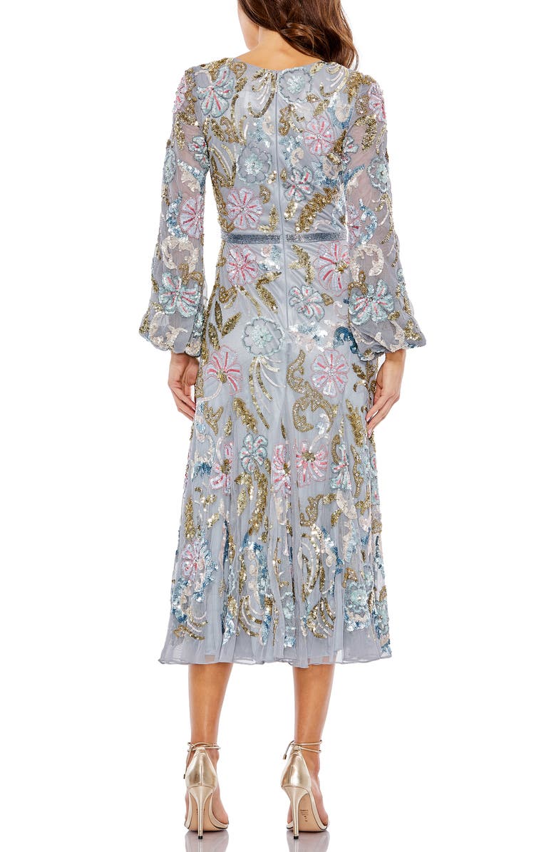 Mac Duggal Floral Sequin Long Sleeve A-Line Cocktail Dress, Alternate, color, 