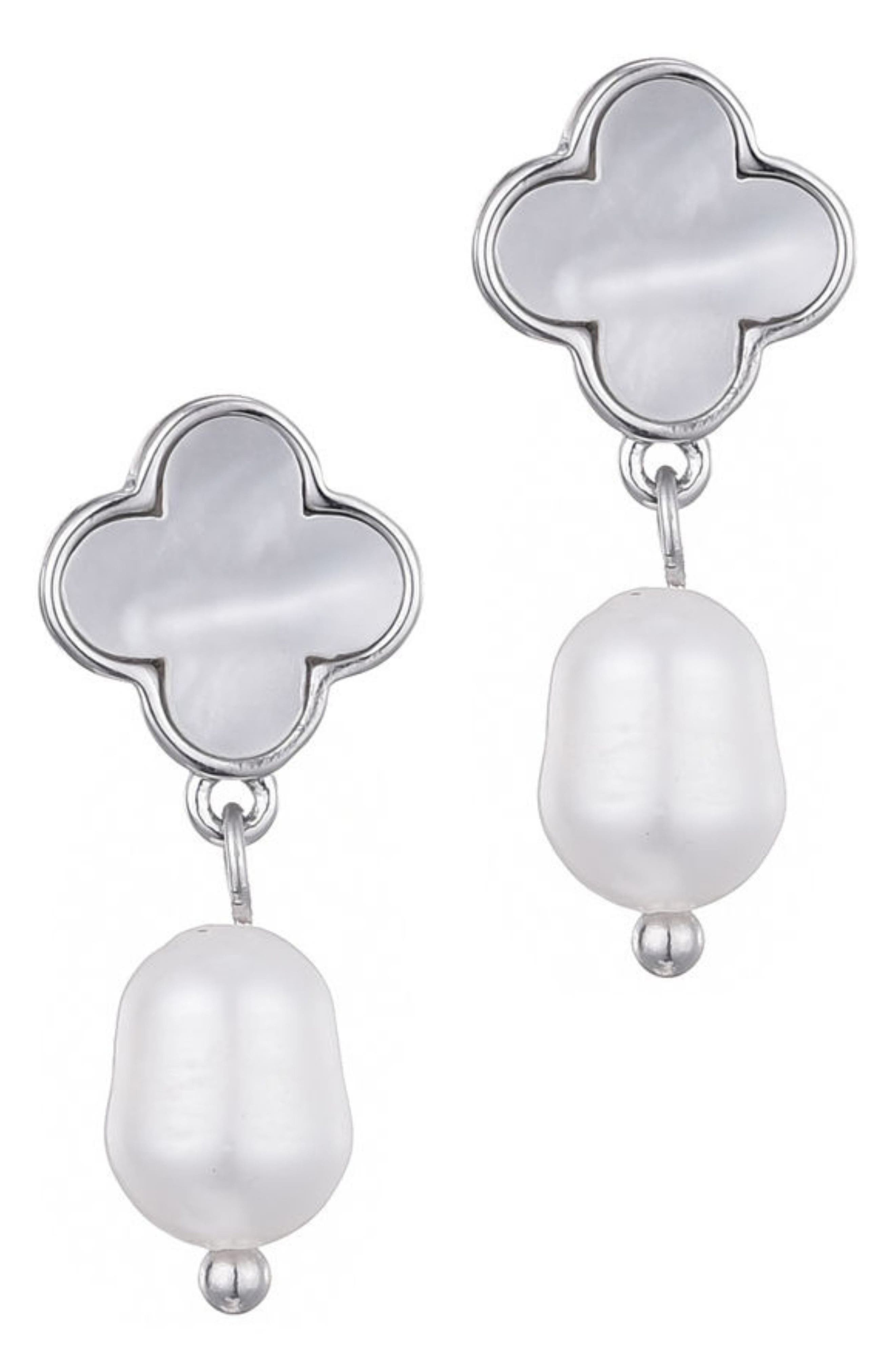 Adornia Mother-of-Pearl Clover & Faux Pearl Earrings