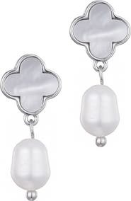 Adornia Mother-of-Pearl Clover & Faux Pearl Earrings