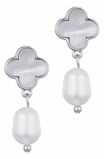 Mother-of-Pearl Clover & Faux Pearl Earrings