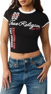 True Religion Sporty Contrast Crop Stretch Cotton Graphic T-Shirt