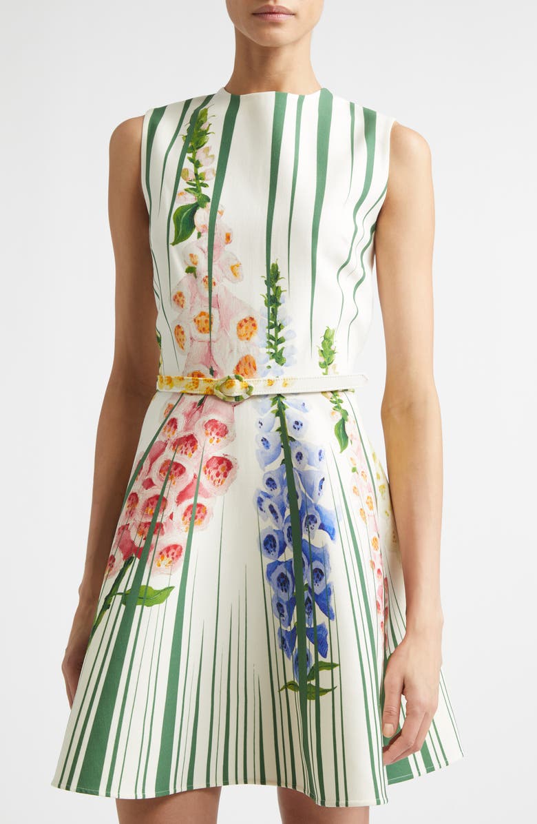 Oscar de la Renta Foxgloves Cotton Poplin Dress, Alternate, color, Green Multi