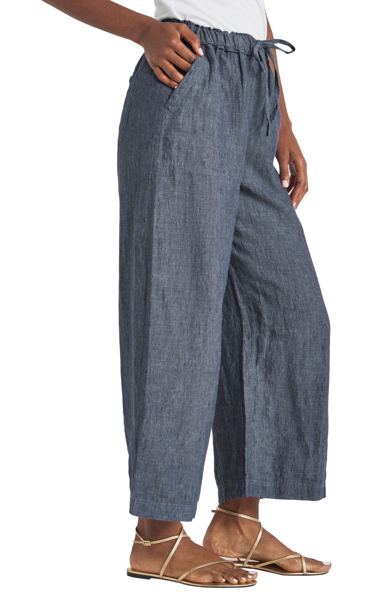 Splendid Stella Linen Crop Wide Leg Pants, Alternate, color, Navy