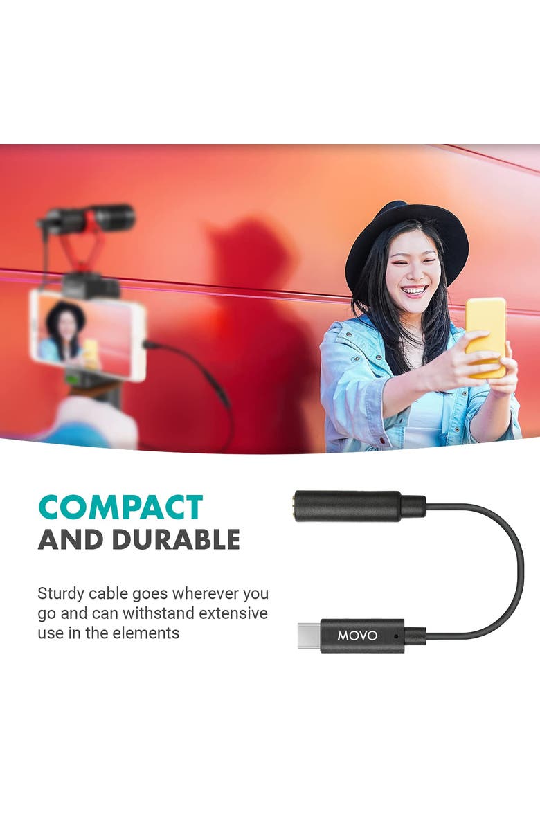 MOVO UCMA-2 Female 3.5mm TRRS to USB-C Mic. Adapter, Alternate, color, Black