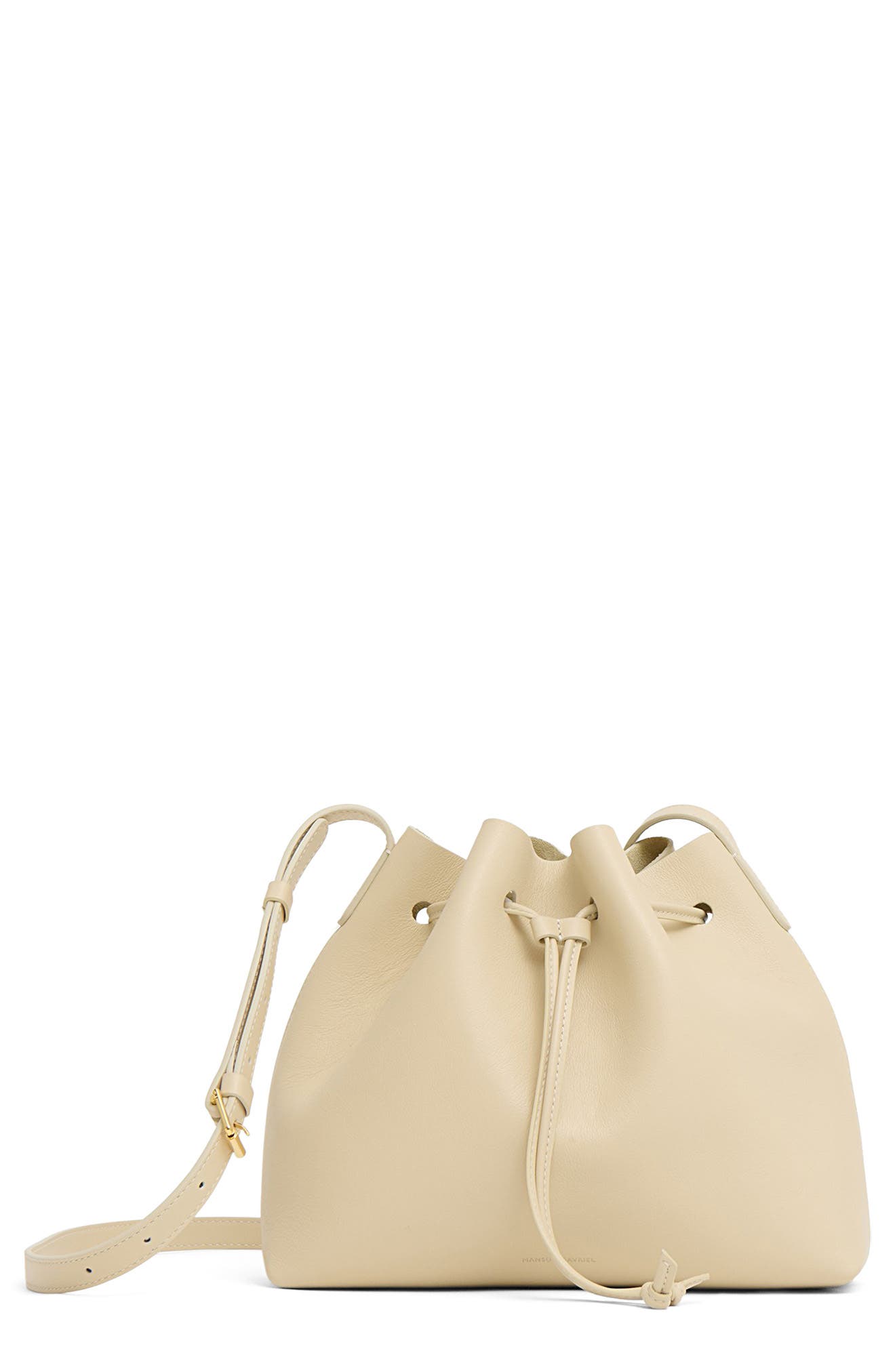 Mansur Gavriel Leather Drawstring Bucket Bag, Main, color, Crema