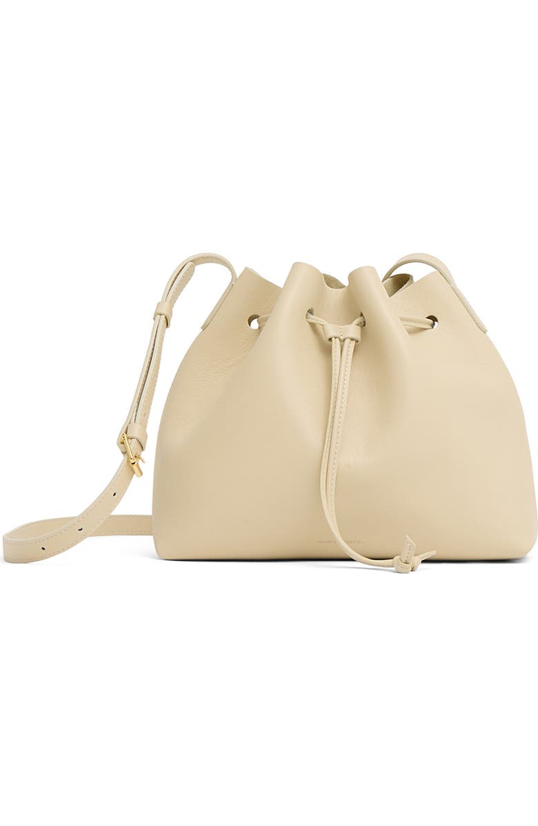 Mansur Gavriel Leather Drawstring Bucket Bag, Main, color, Crema