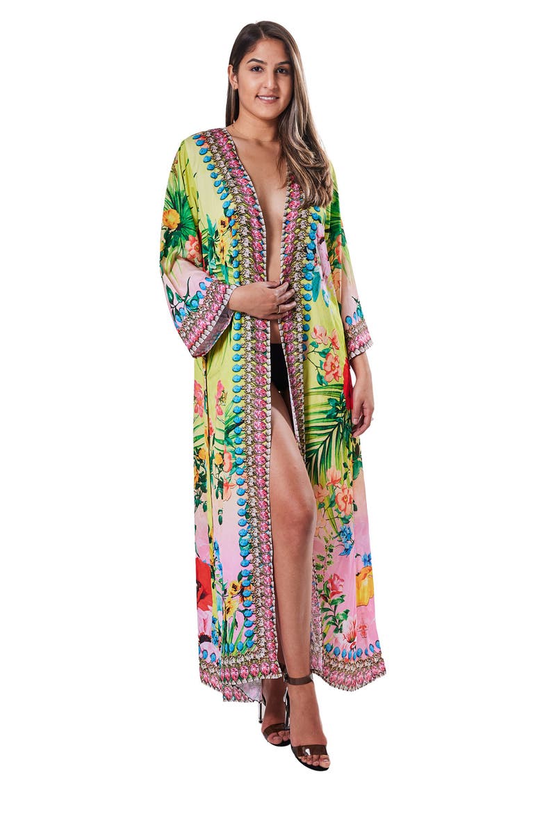 Floral Longline Duster, Alternate, color, YELLOW