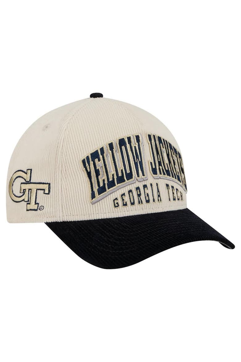 Men's New Era Navy/Cream Georgia Tech Yellow Jackets Arch Two-Tone Corduroy 9FORTY A-Frame Adjustable Hat, Alternate, color, Navy