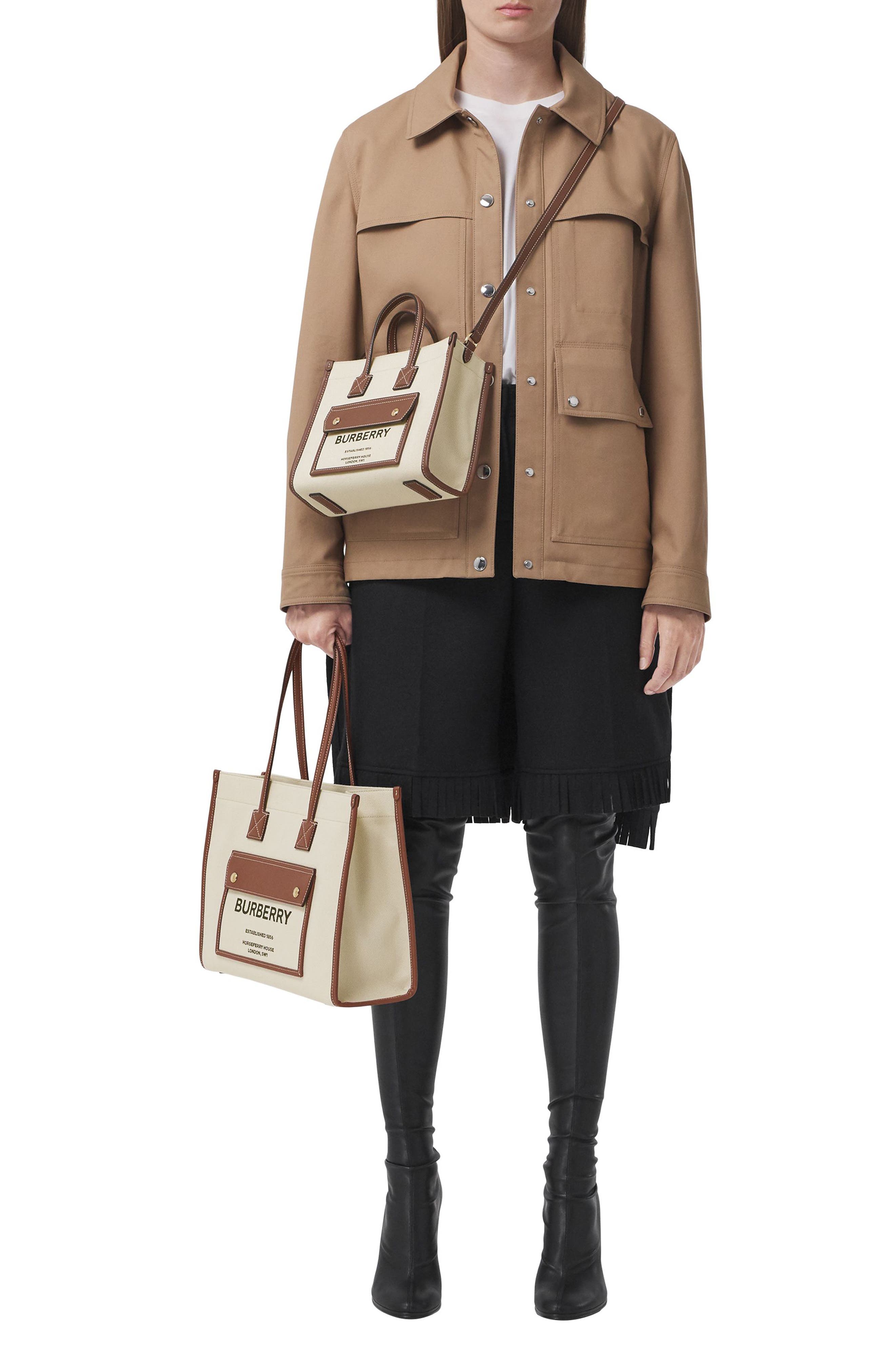 Burberry Small Freya Horseferry Logo Canvas & Leather Tote, Alternate, color, 