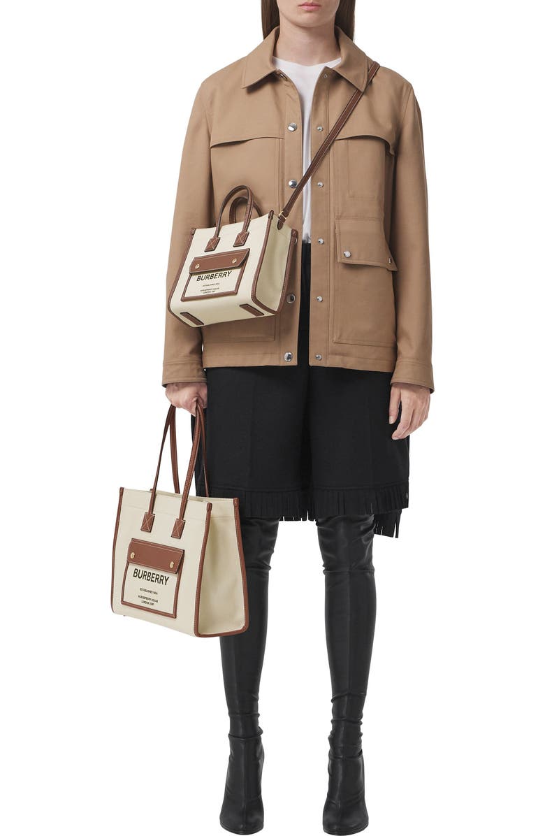 Burberry Small Freya Horseferry Logo Canvas & Leather Tote, Alternate, color,