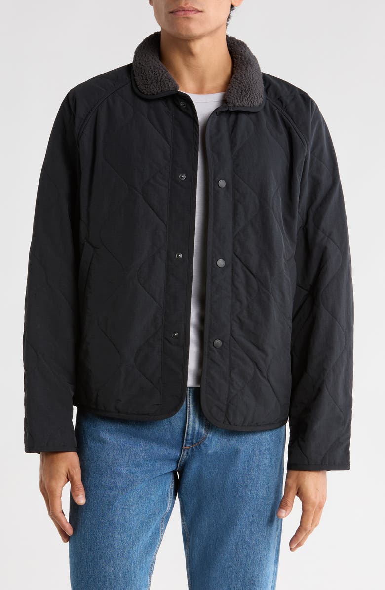 rag & bone Bolton Faux Shearling Collar Quilted Liner Coat, Main, color, Black