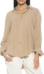 Alexia Admor Amber Stripe High-Low Button-Up Shirt