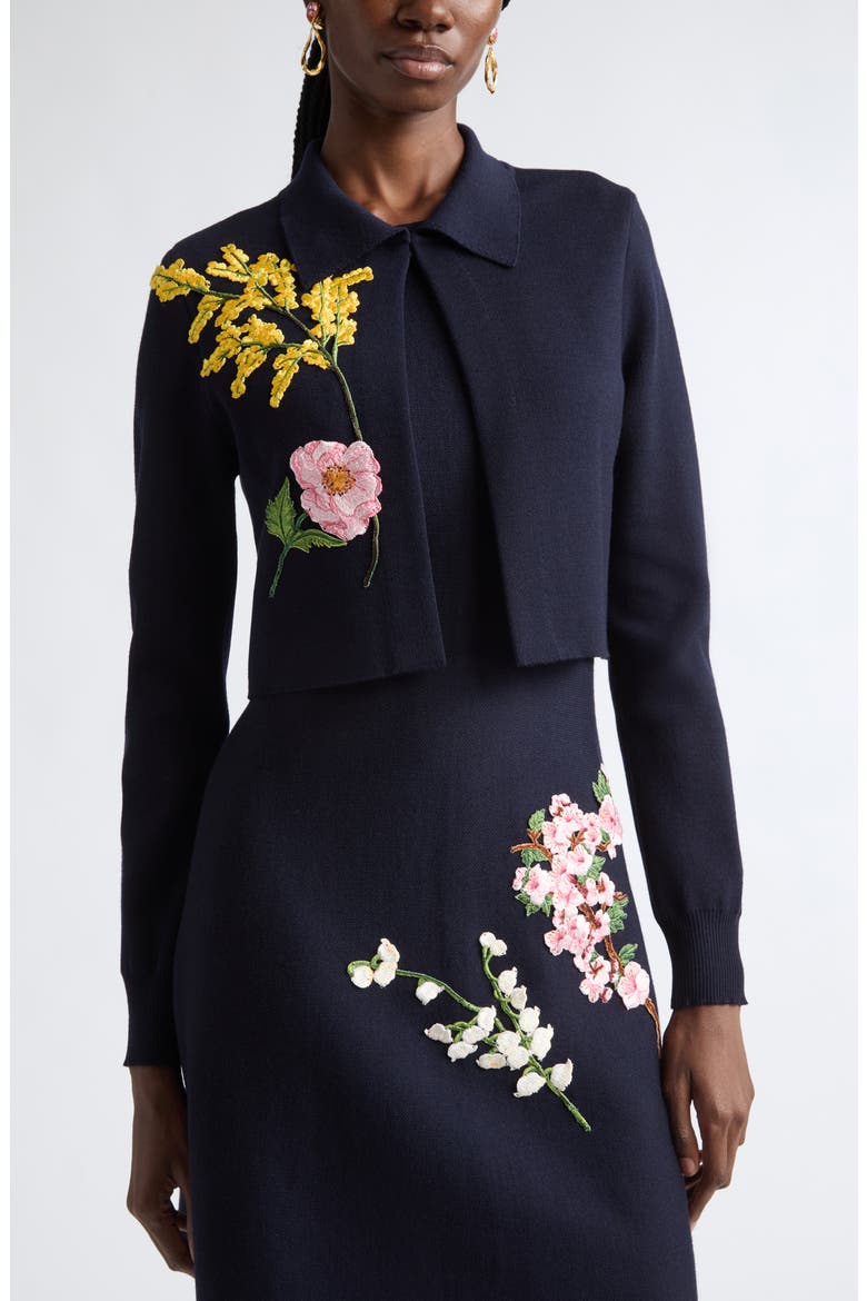 Mixed Botanical Crop Wool Blend Jacket, Alternate, color, NAVY