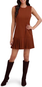 London Times Sleeveless Drop Waist Pleated Dress