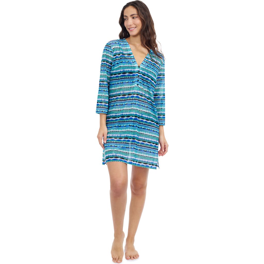 Profile By Gottex Bachata V-neck Mesh Dress In Blue Multi