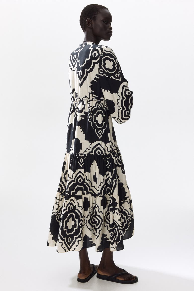 Printed Tiered Dress, Alternate, color, Black/patterned