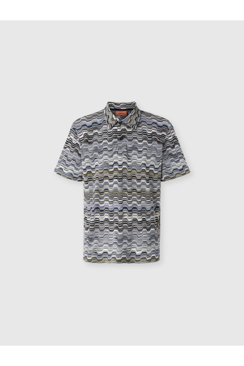 Cotton Polo Shirt With Raschel Knit And Greek Motif, Main, color, Green