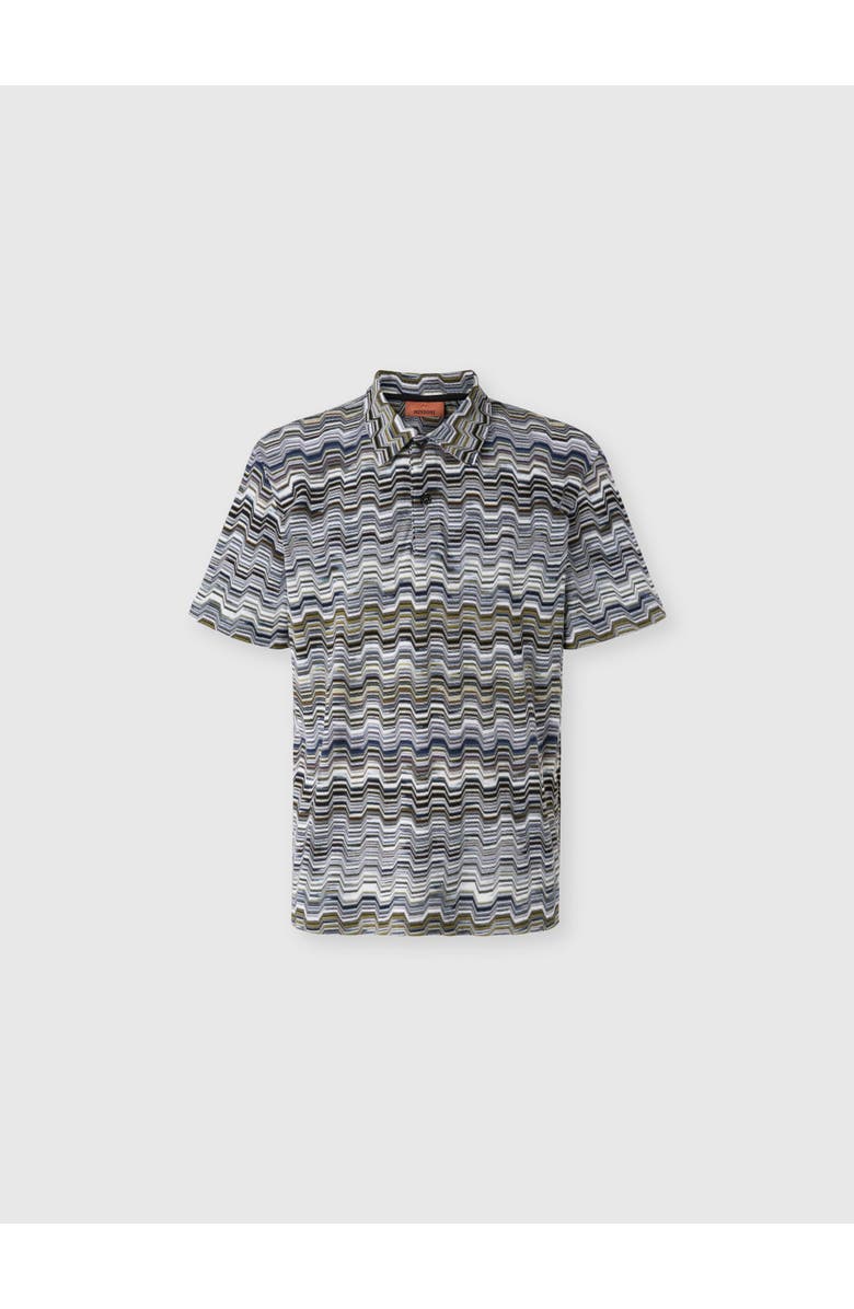 Missoni Cotton Polo Shirt With Raschel Knit And Greek Motif, Main, color, Green
