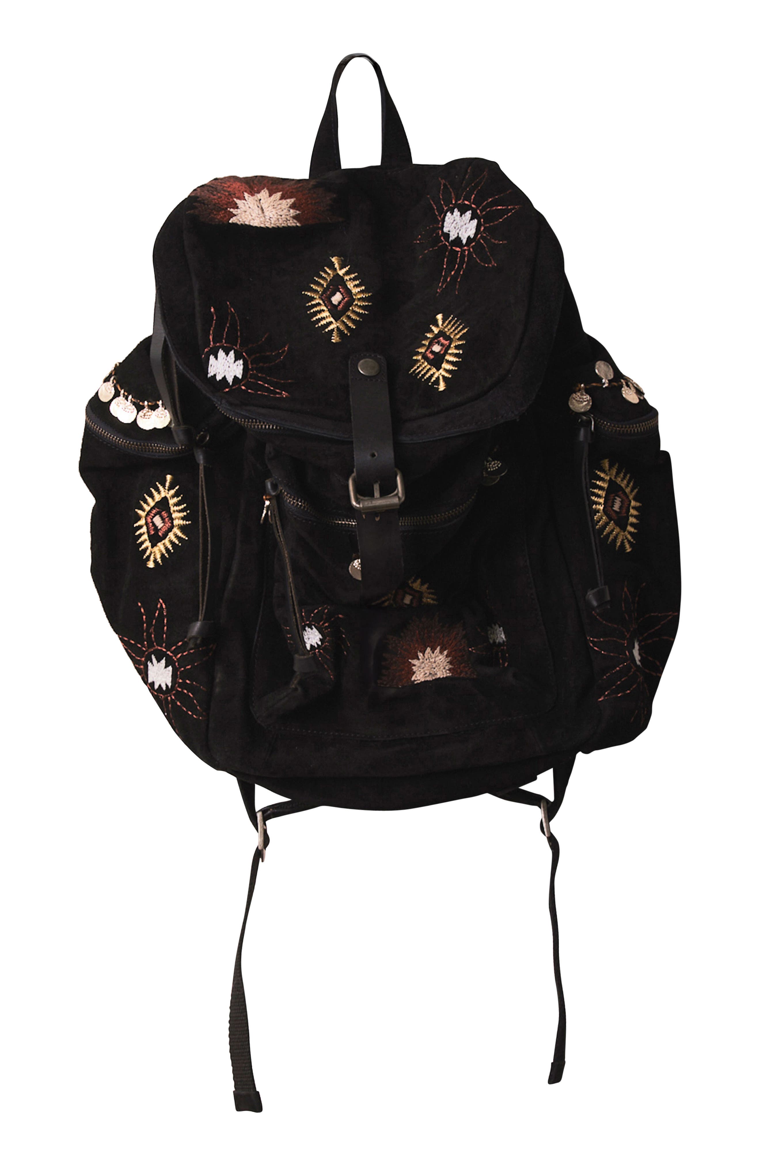 Free People We the Free Versaille Embroidered Suede Backpack, Main, color, 