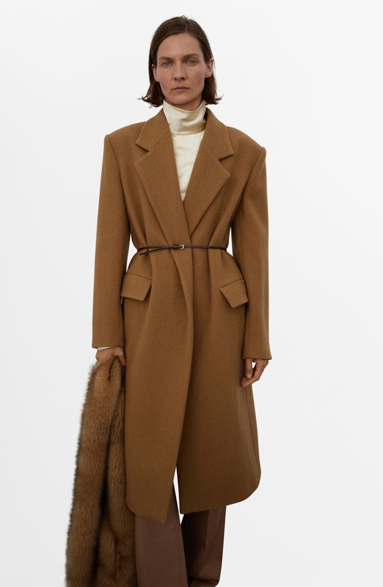 MANGO Selection Notched Lapel Wool Blend Coat, Main, color, Medium Brown
