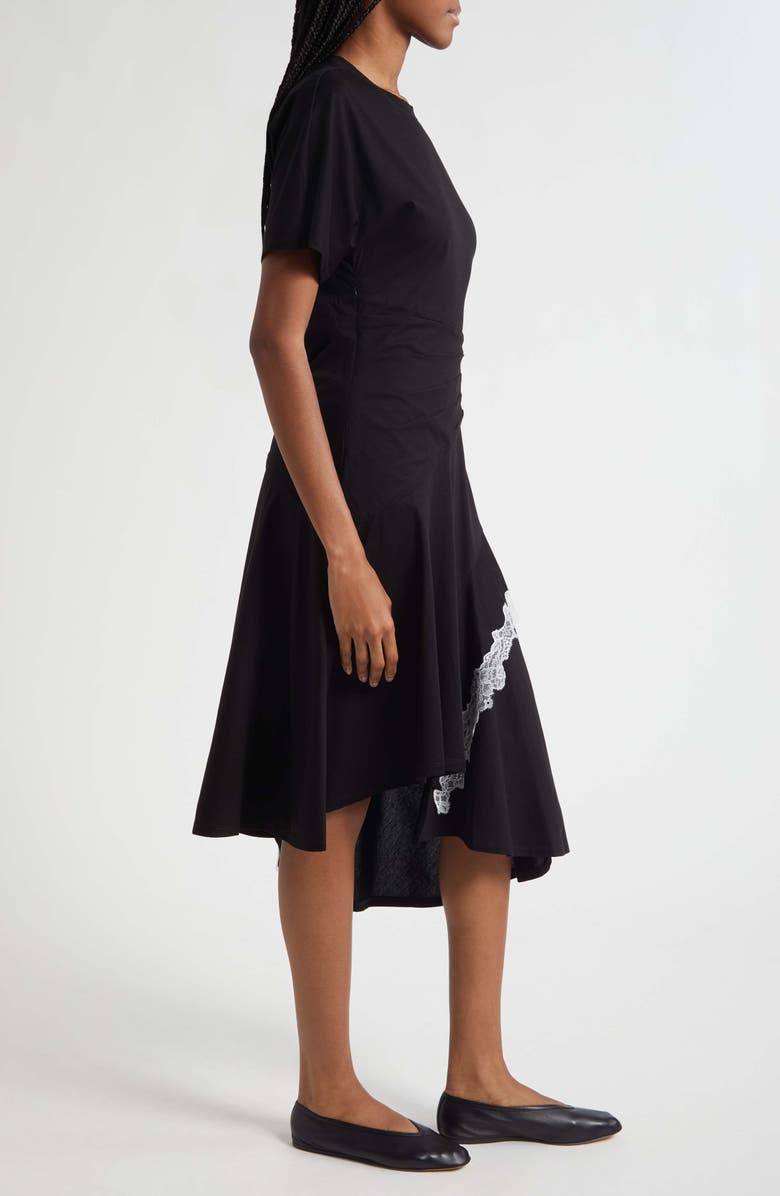 3.1 Phillip Lim Lace Detail Draped Asymmetric Hem Cotton T-Shirt Dress, Alternate, color, Black