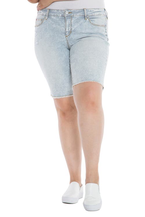 Slink Jeans Striped Bermuda Shorts In Denim Stripes