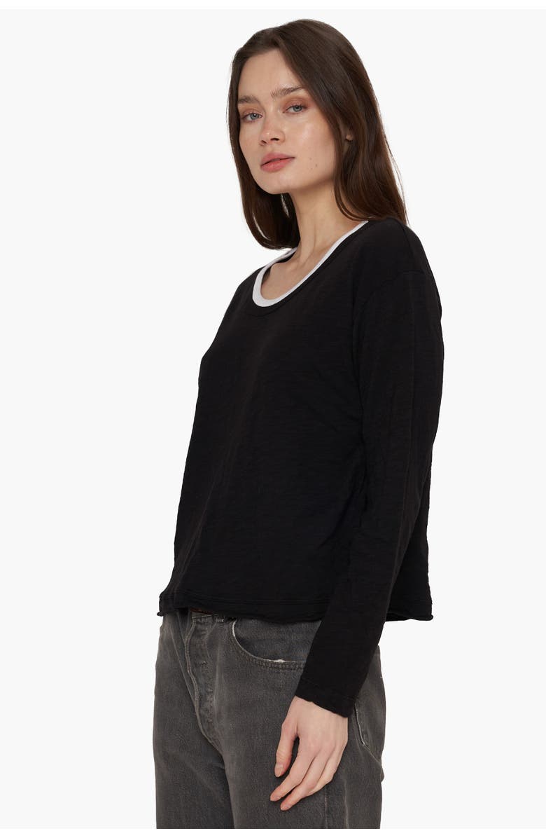 WILT Clothing Raw Crew Crop Boxy Long Sleeve, Alternate, color, Black/White