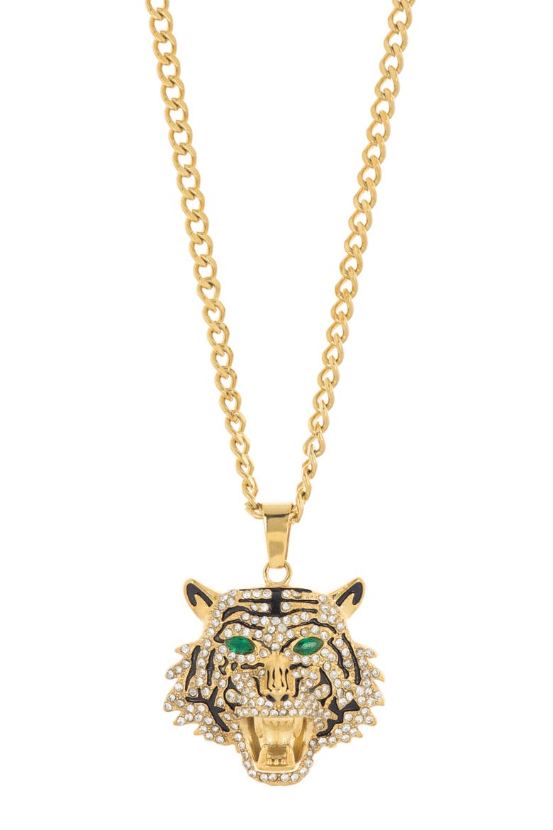 Crystal Pavé Lion Pendant Necklace, Alternate, color, GOLD