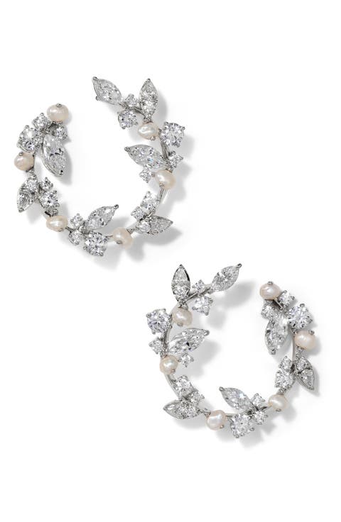 Ravish Crystal & Pearl Frontal Hoop Earrings