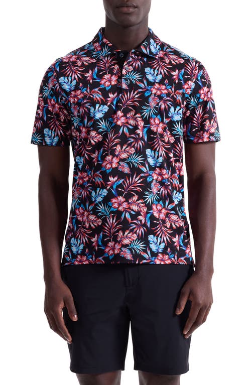 Bugatchi Hendrix Digital Tropical Floral Print Pima Cotton Polo In Black