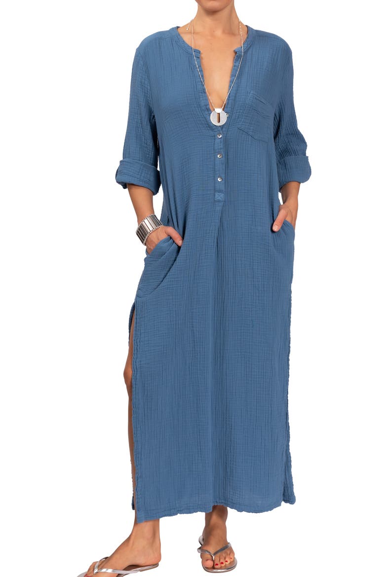 Tracey Cotton Caftan, Main, color, DENIM