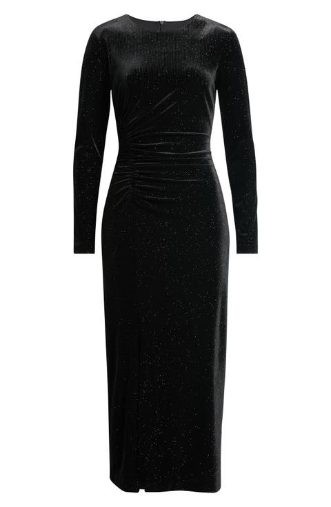 Glitter Long Sleeve Midi Dress