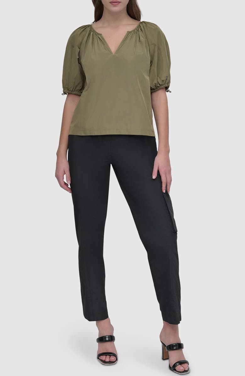 DKNY Drawcord Puff Sleeve Top, Alternate, color, 