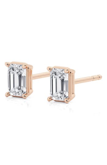 Badgley Mischka Collection Emerald Cut Lab Created Diamond Stud Earrings In 0.5 Ctw Rose Gold