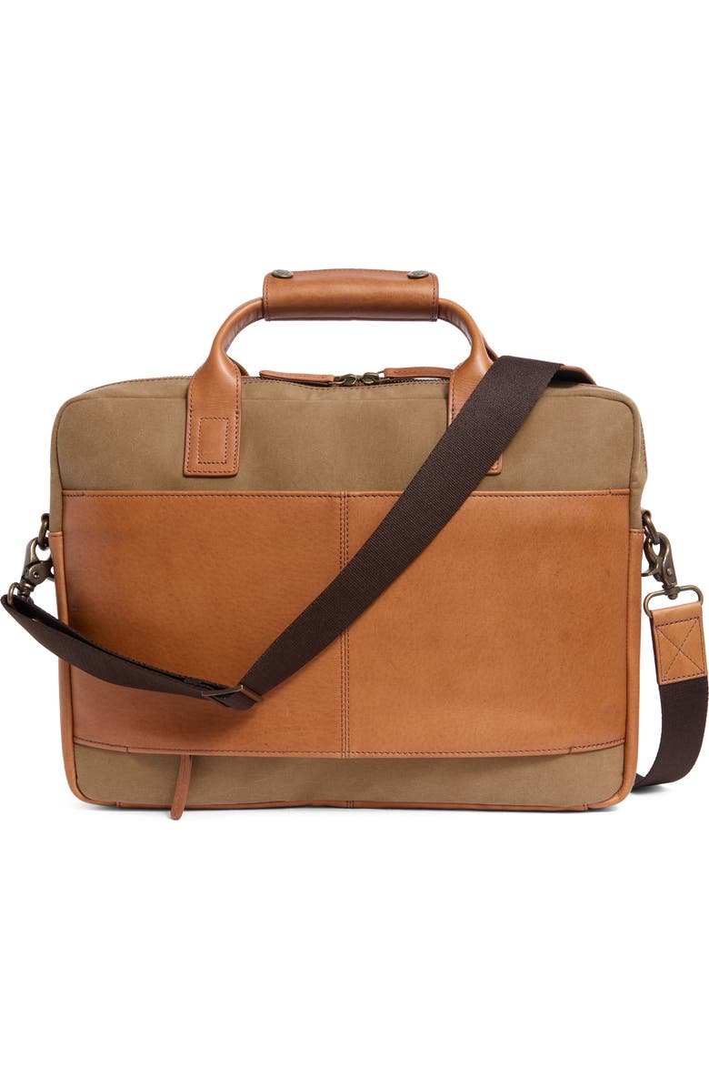 Johnston & Murphy Antique Cotton Canvas & Leather Briefcase, Alternate, color, Camel