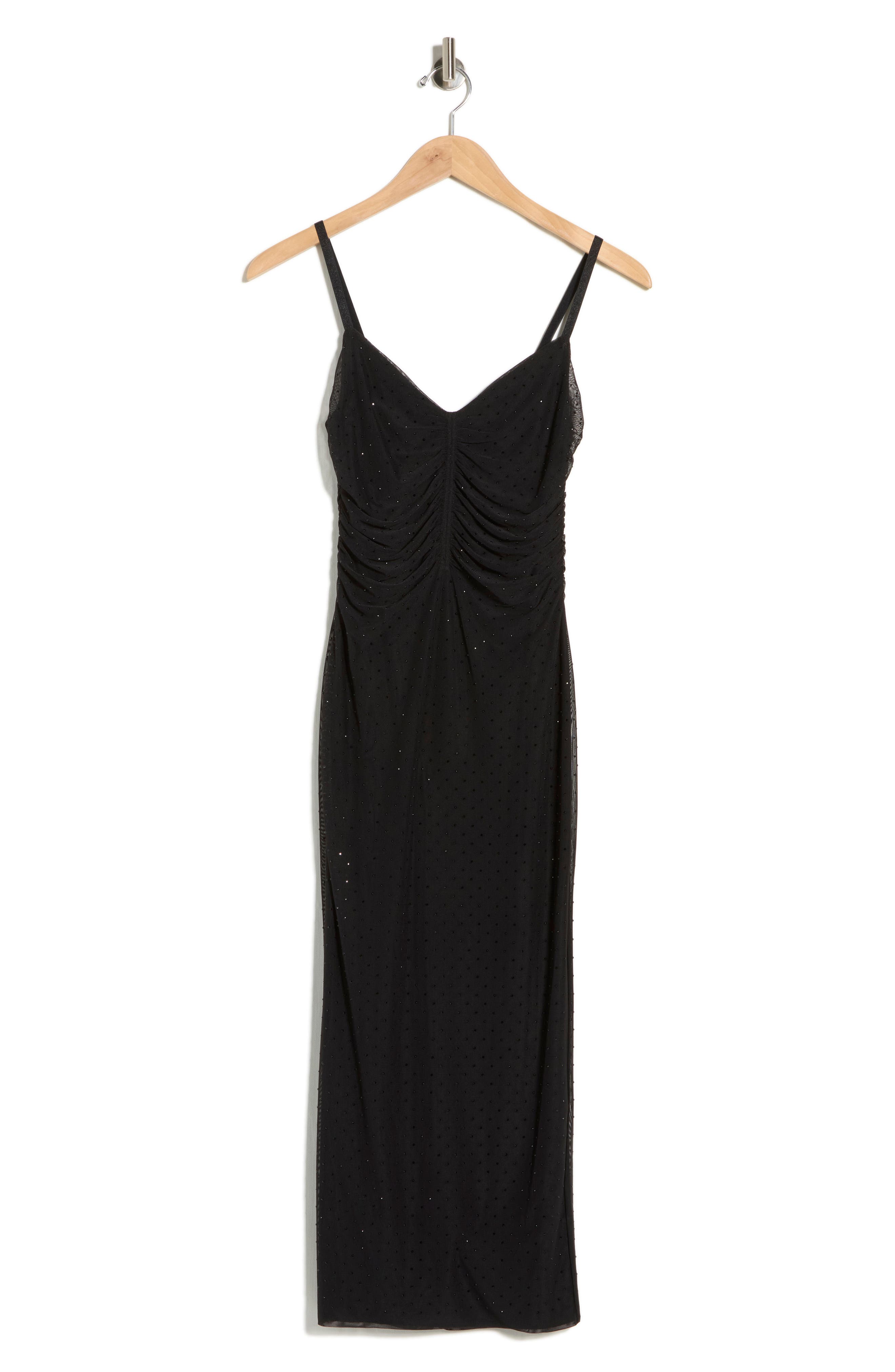 L'AGENCE Narissa Rhinestone Embellished Shirred Mesh Midi Dress