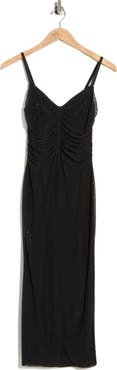 L'AGENCE Narissa Rhinestone Embellished Shirred Mesh Midi Dress