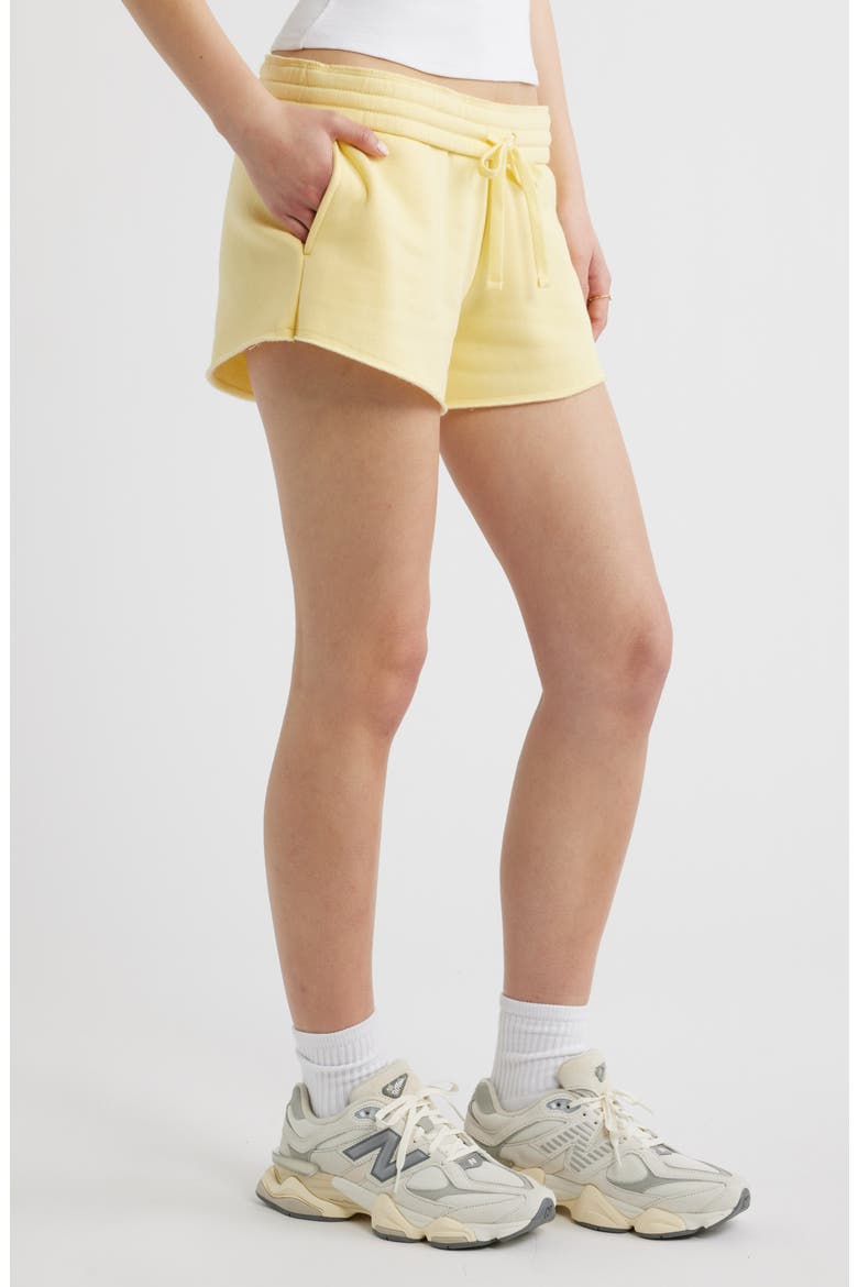 Foldover Fleece Mini Sweat Shorts, Alternate, color, YELLOW BEGONIA