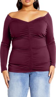 City Chic Sally Ruched Off the Shoulder Top
