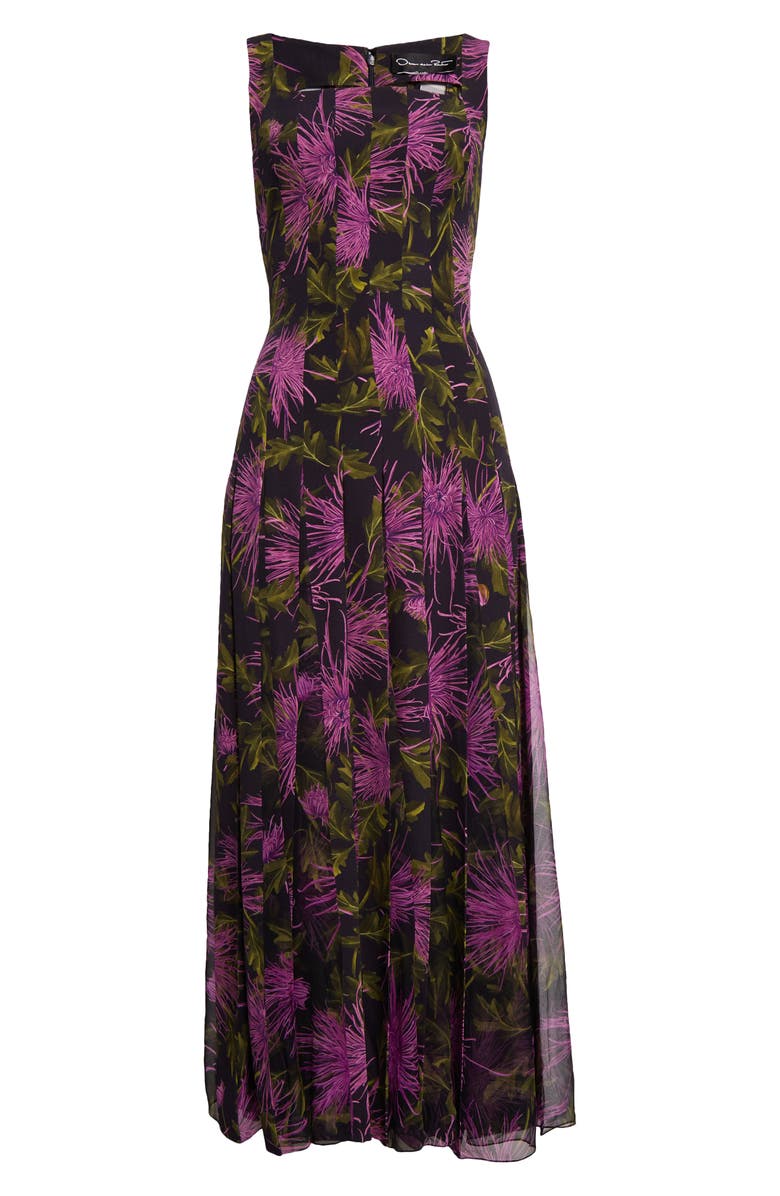 Oscar de la Renta Chrysanthemum Print Paneled Midi Dress, Alternate, color,