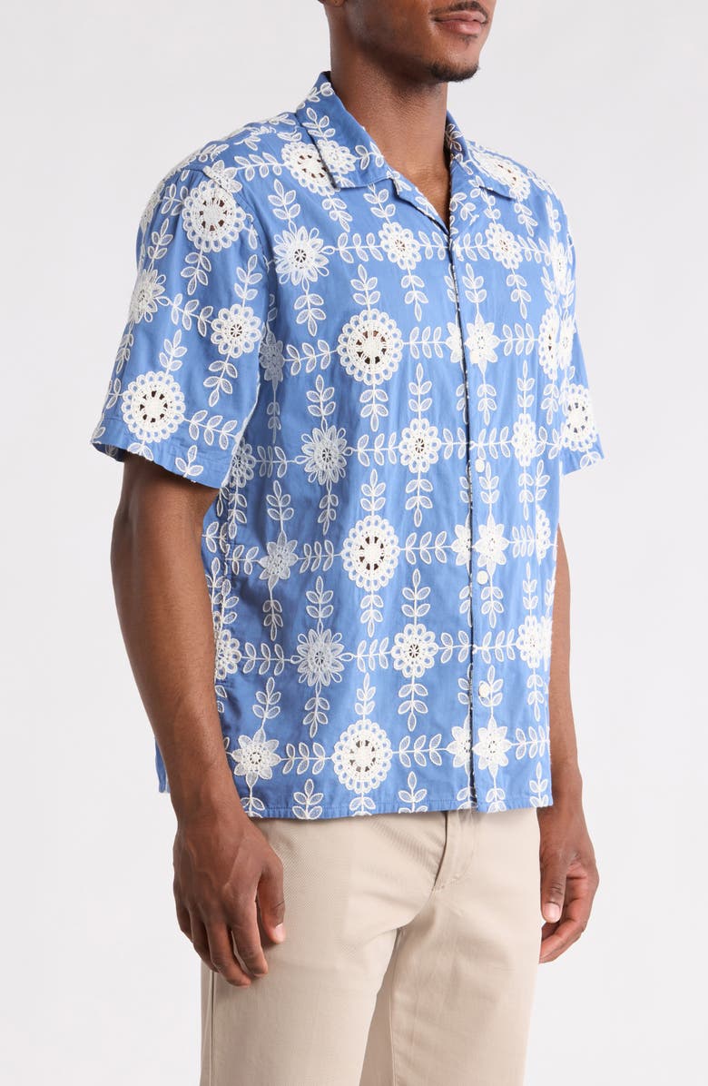Wax London Didcot Corded Lace Camp Shirt, Alternate, color, Blue / Ecru