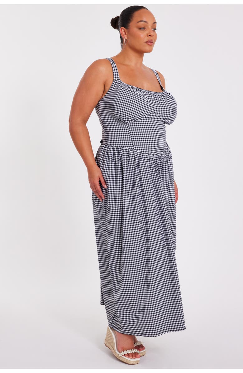 QUIZ Plus Size Gingham Drop Waist Maxi Dress, Alternate, color, Black