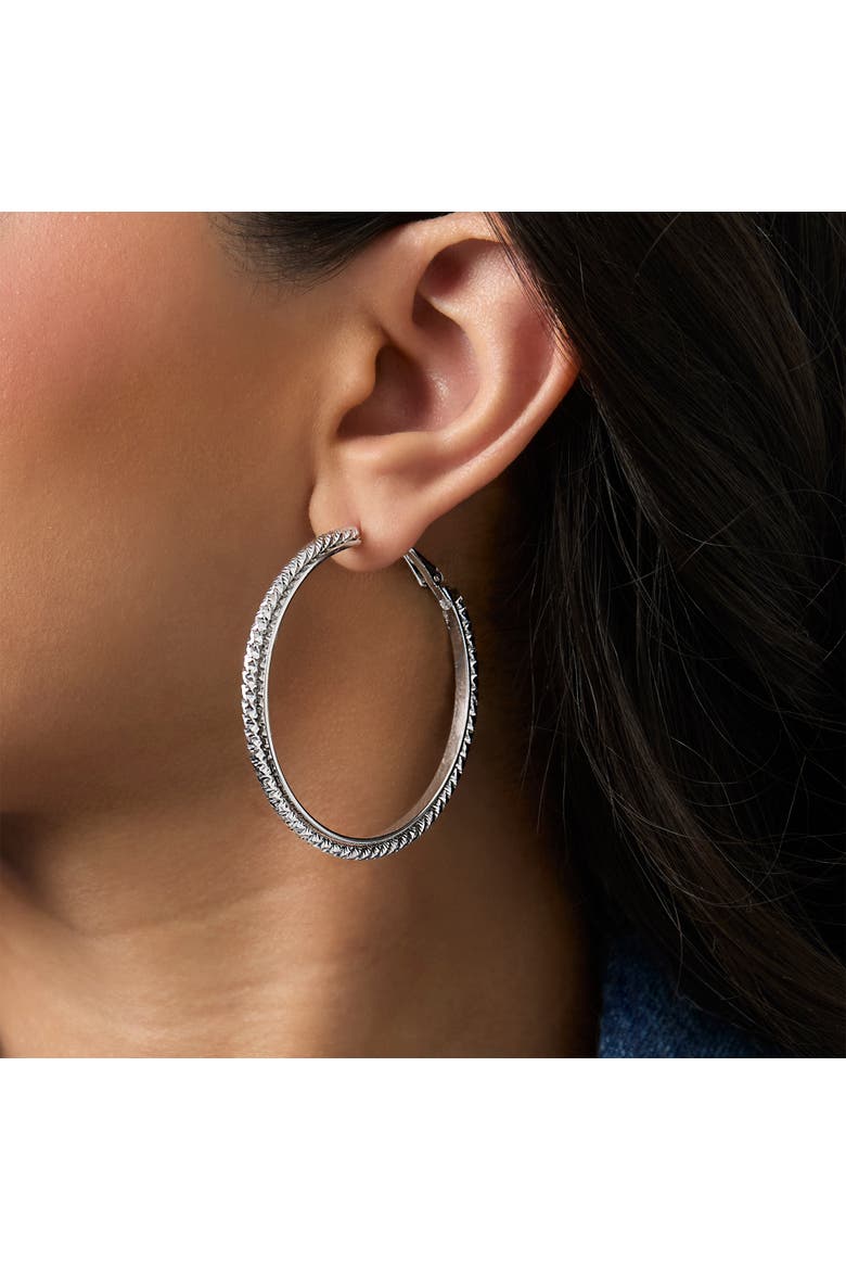 3-Piece Textured Silver-Tone Hoop Earring Set, Alternate, color, Silver