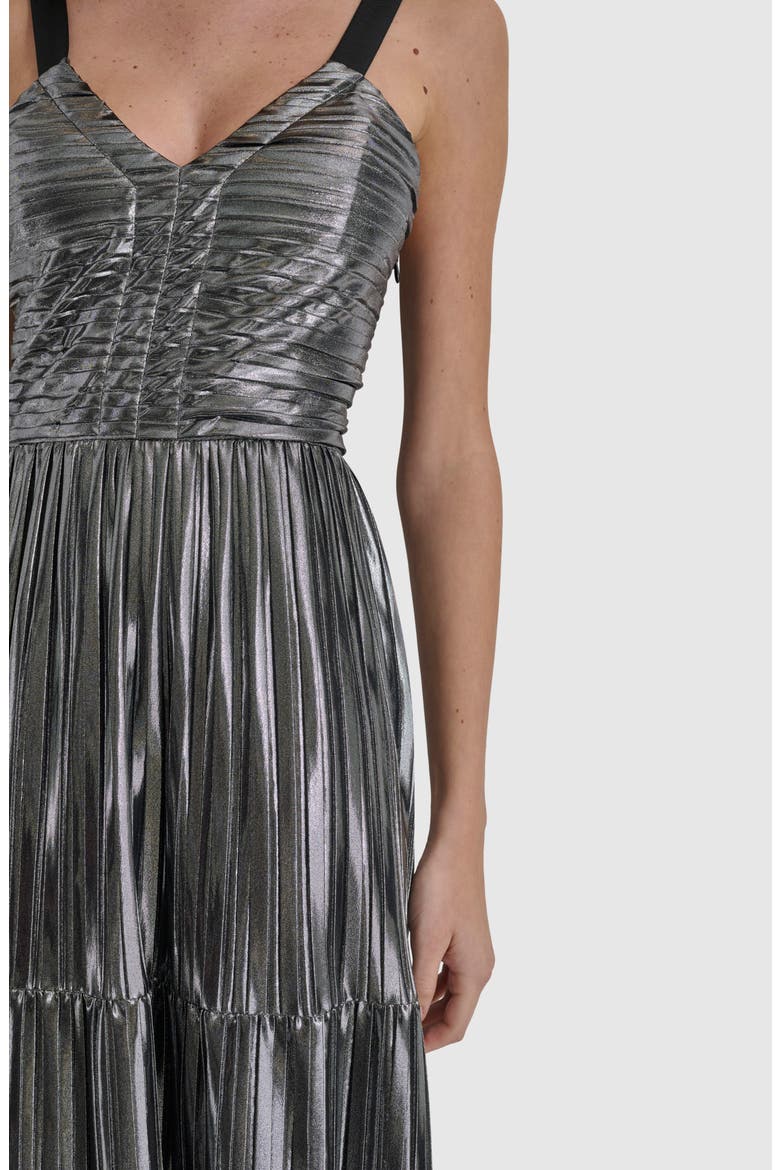Foil Plissé Sleeveless Maxi Dress, Alternate, color, SILVER