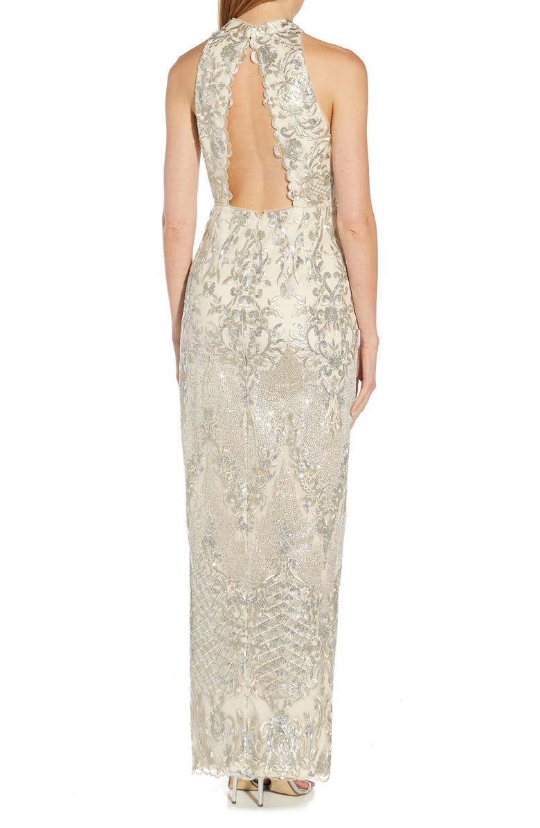 Adrianna Papell Sequin Embroidered Halter Evening Gown, Alternate, color,